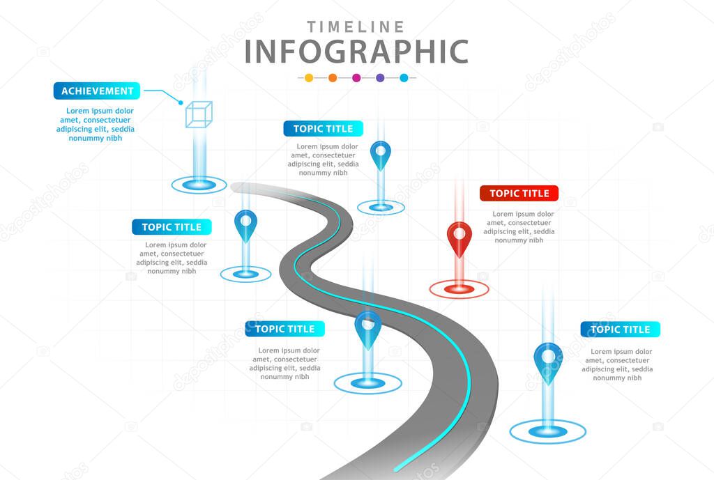 Infographic template for business. 6 Steps Modern Timeline diagram with roadmap, presentation vector infographic.