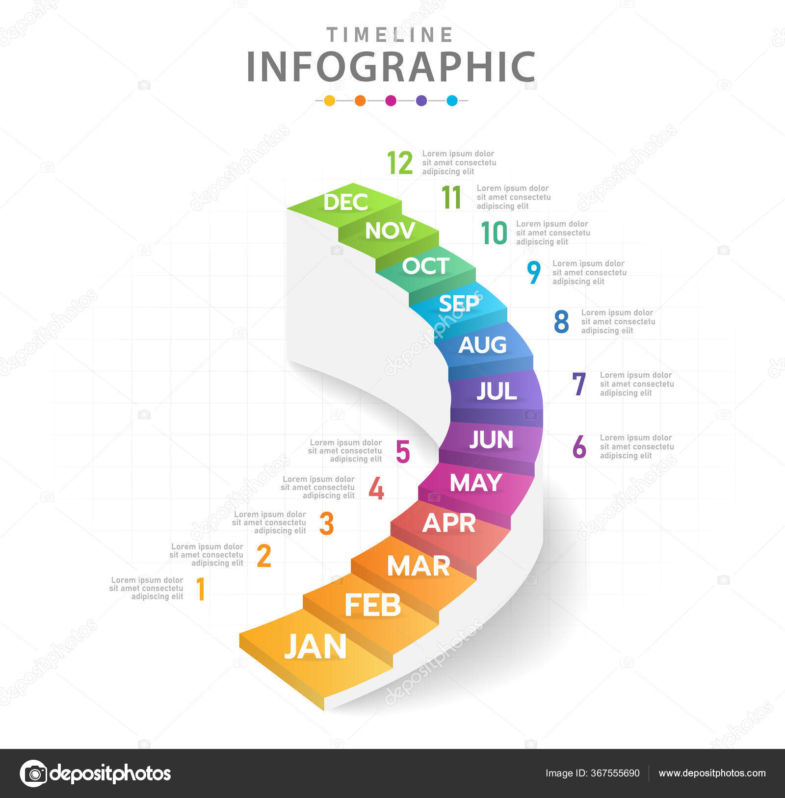 ビジネスのためのインフォグラフィックテンプレート 階段グラントチャート付き現代のタイムライン図カレンダー ストックベクター ©atiyut.sukon  367555690