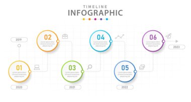 İş için bilgi şablonu. 6 Adım Modern Zaman Çizgisi diyagramı, sunum vektörü bilgisi.