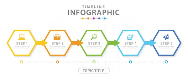 Infografik Vektorvorlage Schritte Modernes Zeitachsen Hexagon Diagramm Präsentationsvektor Infografik — Stockvektor