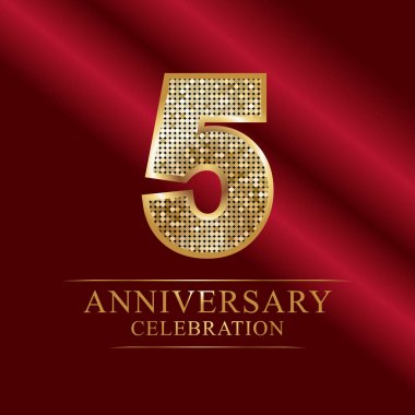 Golden shiny mosaic in disco ball style. 5th anniversary logo. Vector abstract background.  clipart