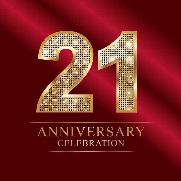 Golden shiny mosaic in disco ball style. 21st anniversary logo. Vector abstract background. 