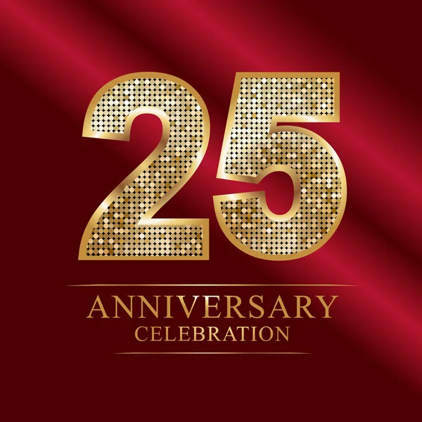 Zlatý Lesklý Mozaika Stylu Disco Koule 25Th Anniversary Logo Abstraktní — Stockový vektor