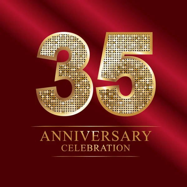 Mosaico Dorado Brillante Estilo Disco Ball Logo Del 35º Aniversario — Archivo Imágenes Vectoriales