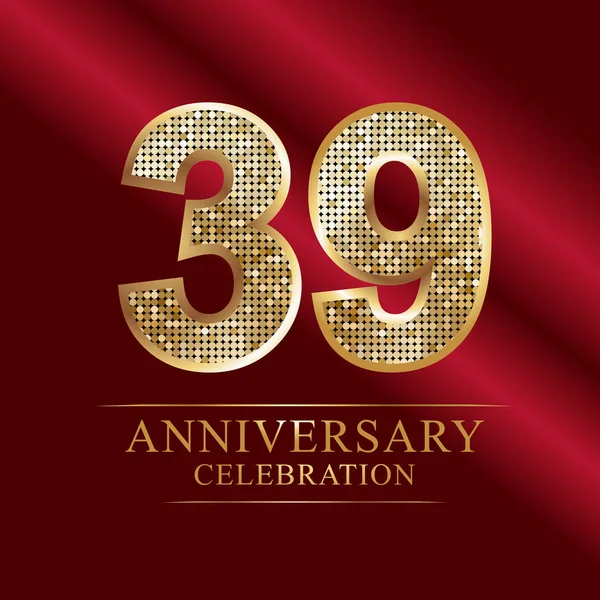 Mosaico Dorado Brillante Estilo Disco Ball Logo Del 39º Aniversario — Archivo Imágenes Vectoriales