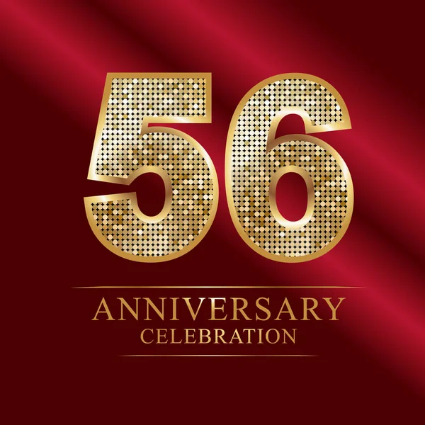 在迪斯科舞会风格的金色闪亮马赛克 第五十六周年纪念标志 矢量抽象背景 — 图库矢量图片
