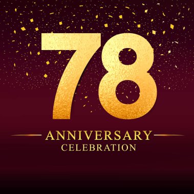 78 yıl yıldönümü kutlama logo. Koyu pembe arka plan, davetiye, tebrik kartı için vektör tasarım üzerinde altın yıldönümü logolu.