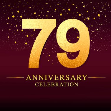 79 yıl yıldönümü kutlama logo. Koyu pembe arka plan, davetiye, tebrik kartı için vektör tasarım üzerinde altın yıldönümü logolu.
