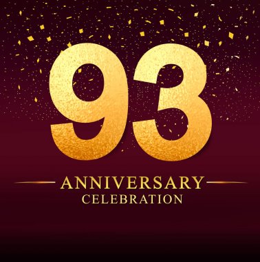 93 yıl yıldönümü kutlama logo. Koyu pembe arka plan, davetiye, tebrik kartı için vektör tasarım üzerinde altın yıldönümü logolu.