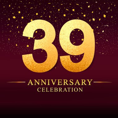 39 yıl yıldönümü altın ile koyu pembe arka plan, davetiye, tebrik kartı için vektör tasarımı.