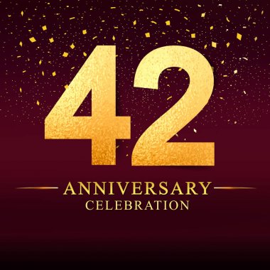 42 yıl yıldönümü altın ile koyu pembe arka plan, davetiye, tebrik kartı için vektör tasarımı.