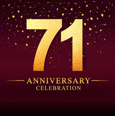 71 yıl yıldönümü. kutlama logo 71 yıl. Logo ile altın ve koyu pembe arka plan, davetiye, tebrik kartı için vektör tasarımı.