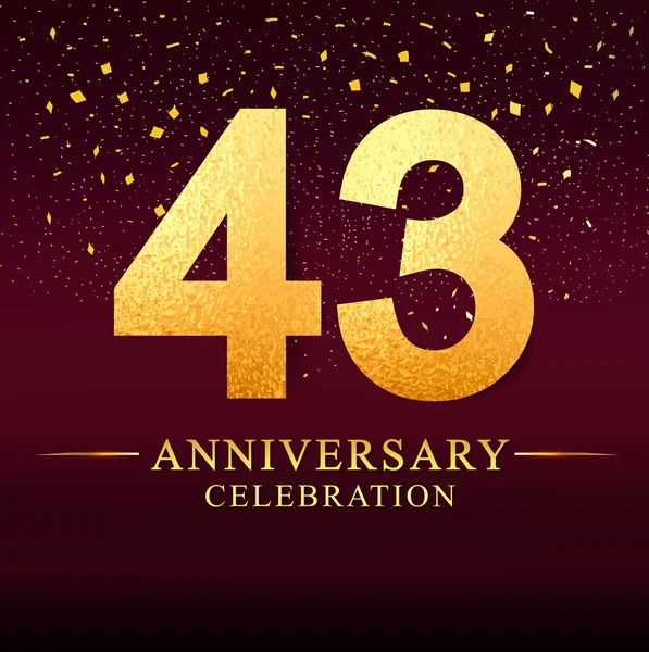 43年周年纪念以金黄和在深粉红色背景 邀请卡 贺卡的矢量设计 — 图库矢量图片