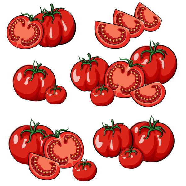 Set di pomodori cartone animato — Vettoriale Stock