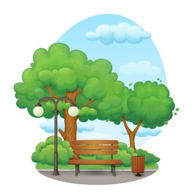 Tezgah, sokak lambası ve çöp ile Park iz olabilir. Yaz günü.