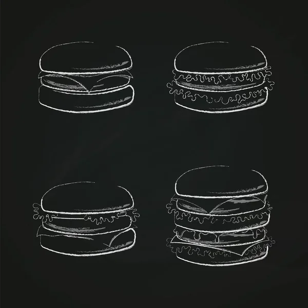 Set Hamburger krijt silhouetten — Stockvector