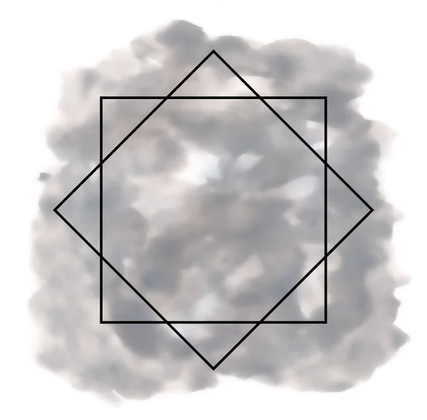 Абстрактный серый акварельный фон с черной геометрической рамкой . — стоковое фото