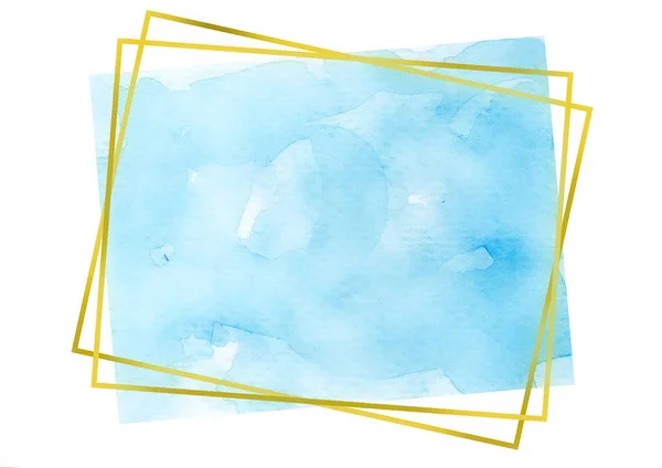 Абстрактный синий акварельный фон с геометрией жёлтого прямоугольника — стоковое фото