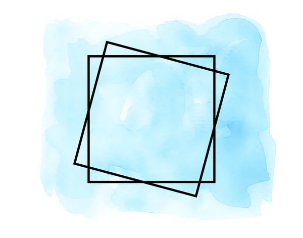 Абстрактный синий акварельный фон с черной квадратной геометрической — стоковое фото