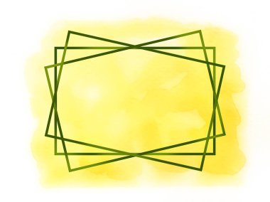 Yeşil geometrik çerçeveli soyut sarı suluboya arkaplan