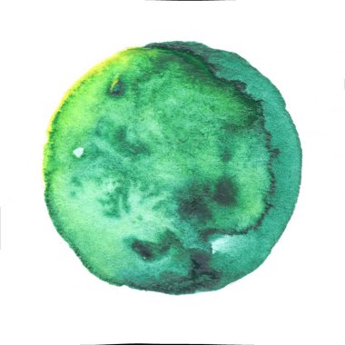 Beyaz arkaplanda koyu yeşil bir suluboya lekesini kapat