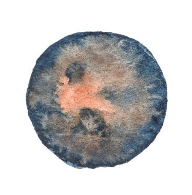 Beyaz arkaplanda mavi ve turuncu bir suluboya lekesini kapat