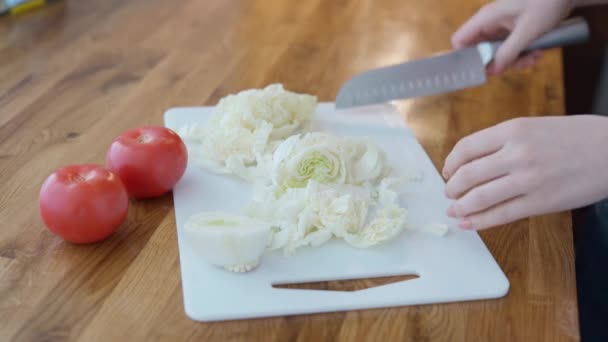 Mulher Grávida Fazendo Sua Refeição Saudável Cozinhar Cozinha Tiro Portátil — Vídeo de Stock