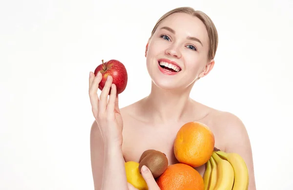 Mujer Natural Saludable Comer Frutas Mezcla Esta Chica Realmente Amor — Foto de Stock