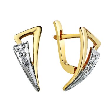 (Beyaz arka plan üzerinde Pırlantalı altın küpe) 