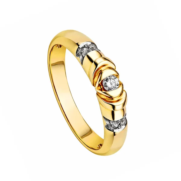 Anillo Oro Con Diamantes Sobre Fondo Blanco — Foto de Stock