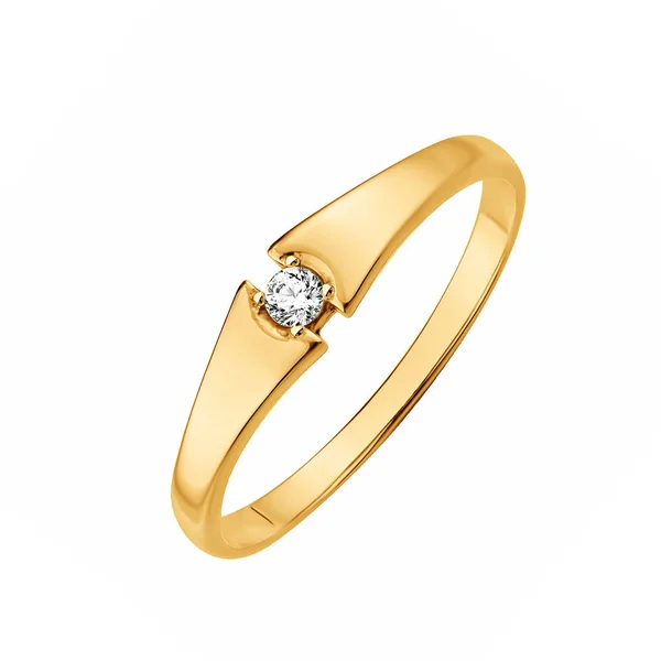 Anillo Oro Con Diamantes Sobre Fondo Blanco — Foto de Stock