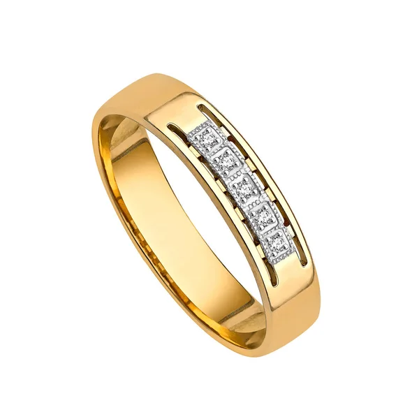 Ring Aus Gold Mit Diamanten Auf Weißem Hintergrund — Stockfoto