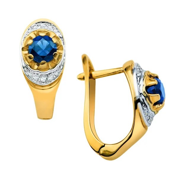 Elmas, topaz ve ametist (beyaz arka plan üzerinde ile altın küpe) 