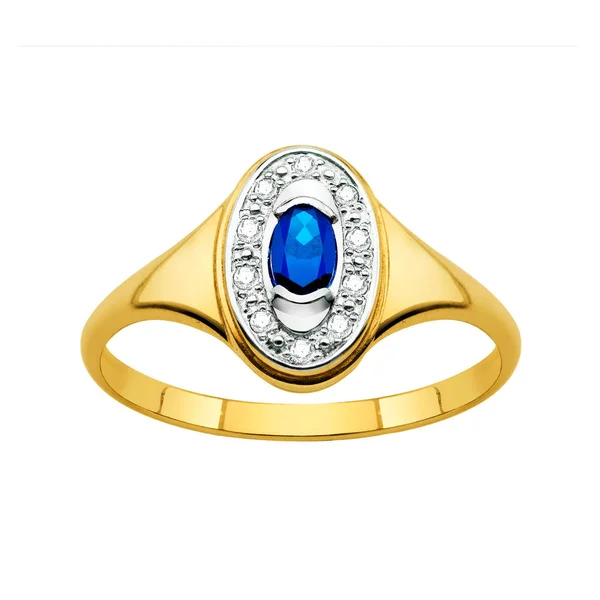 ダイヤモンドとサファイア 白い背景の金の指輪 — ストック写真