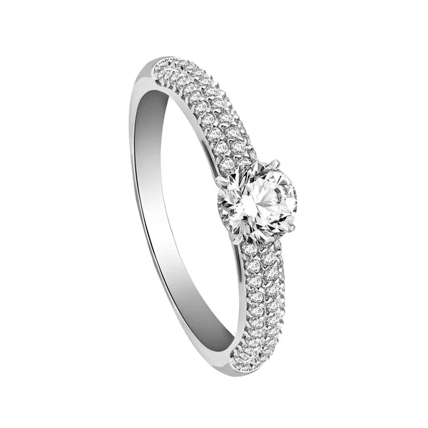 Gyűrű Gyémántokkal Fehér Alapon Arany — Stock Fotó