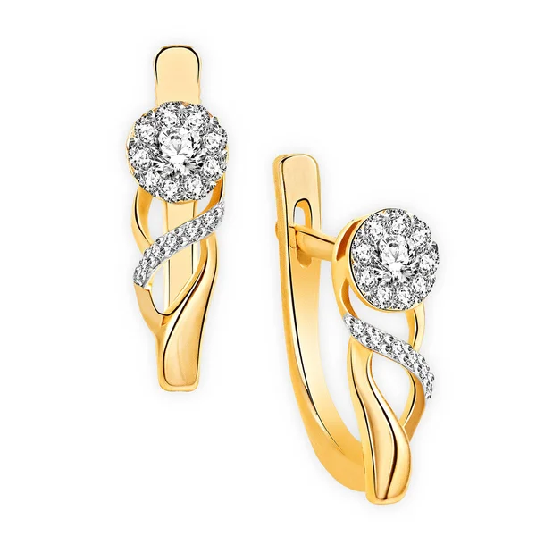 Oorbellen Goud Met Diamanten Witte Achtergrond — Stockfoto