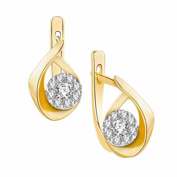 Orecchini Oro Con Diamondst Sfondo Bianco — Foto Stock