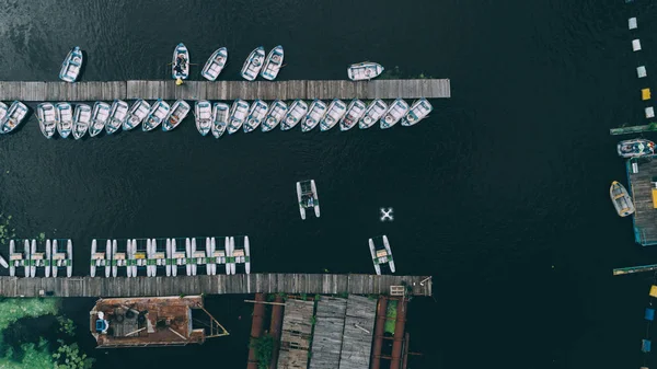 Vista Aérea Píer Barcos Transporte Água Verão Kiev Ucrânia — Fotografia de Stock