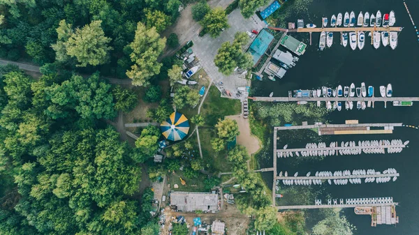Luftaufnahme Der Seebrücke Boote Wassertransport Sommer Kiev Ukraine — Stockfoto
