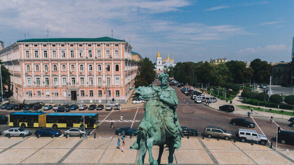 Kiev. Ukraine. May 27, 2017. St. Sophia Square. The monument to Bogdan Khmelnitsky. Aerial view. Kyiv.