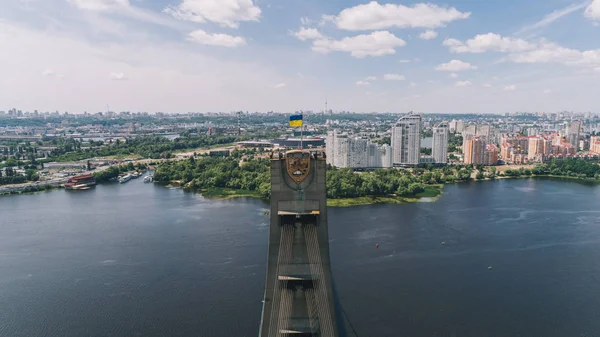 Puente Moscú Junio 2017 Kiev Ucrania Vista Aérea Bandera Ucrania — Foto de Stock