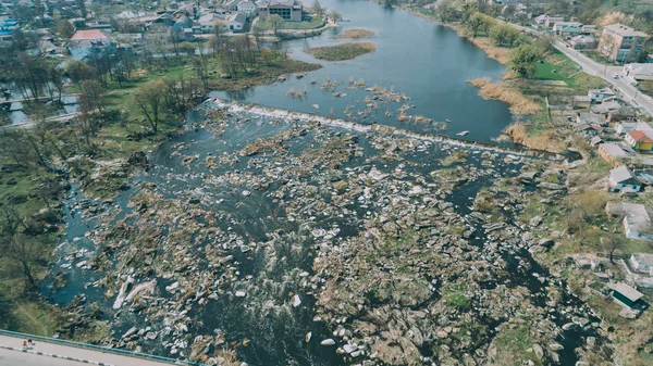 Aerial View Stones River Waves Nature Ukraine — Stock Photo, Image