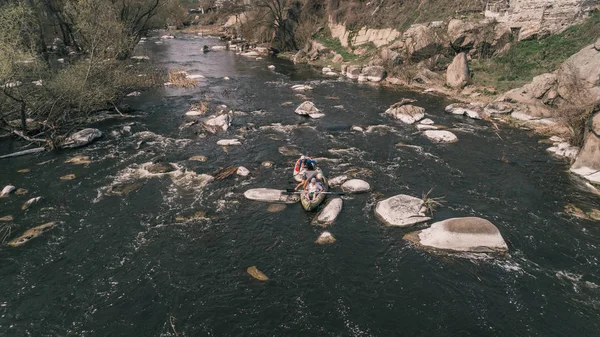 River Ros April 2018 Deshki Ukraine Traveling Kayak Aerial View — Stock Photo, Image