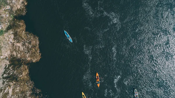 Kajakfahren Auf Dem Fluss Luftaufnahme Frühling Ukraine — Stockfoto