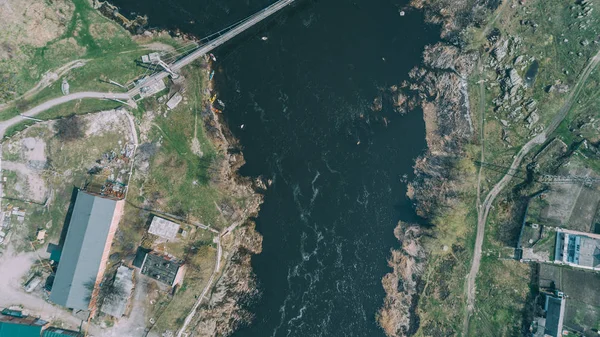 Vista Aérea Del Río Ros Kayaks Puente Paisaje Naturaleza Ucrania — Foto de Stock
