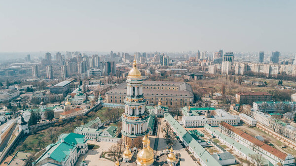 Kiev-Pechersk Lavra. April 13, 2018. Kiev. Ukraine. Aerial view of the cathedral.