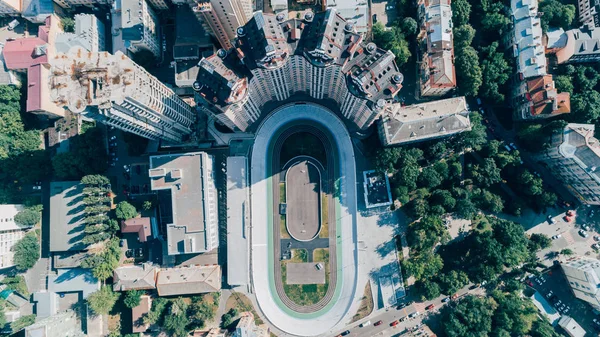 Aerial view of the cycle track. Building. Summer. Kiev. Ukraine.