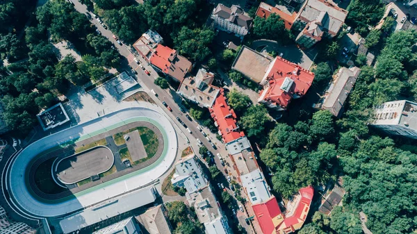 Aerial view of the cycle track. Building. Summer. Kiev. Ukraine.