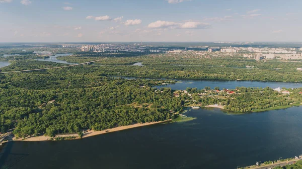 Vue Aérienne Île Forest Des Arbres Rivière Dniepr — Photo