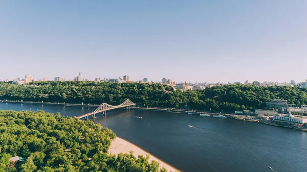 Kiev Ukraina Juni 2017 Postnummer Område Flygfoto Över Gångbron Floden — Stockfoto